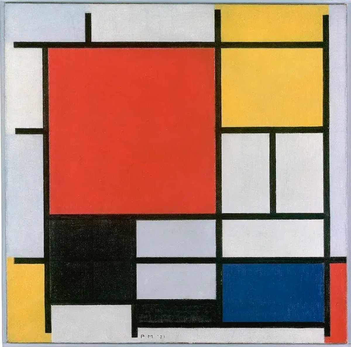 Composici&oacute;n en rojo, amarillo, azul, blanco y negro, por&nbsp;Piet Mondrian, 1921, Movimiento Bauhaus